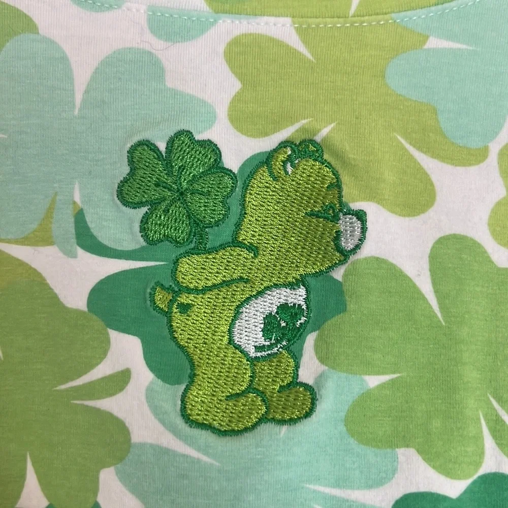 Good Luck Care Bears‎ Four Leaf Clover Crop Top Green Graphic Medium Retro 90s